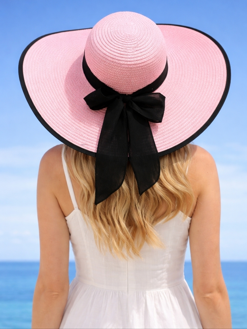 🆕️ 👒 PACKABLE LIGHT PINK WITH BLACK BOW SUN HAT - FLOPPY BEACH HAT👒 - Picture 3 of 3